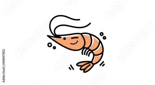 Cartoon Shrimp Illustration with Smiling Face and Curled Tail.