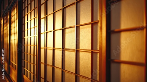 Wallpaper Mural Golden light filters through traditional Japanese Shoji screens Torontodigital.ca