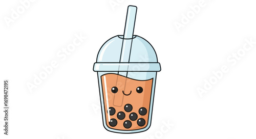 Adorable Cartoon Boba Tea Cup with Straw.