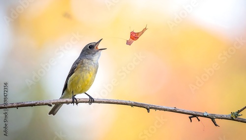 Small bird on branch, autumn colors