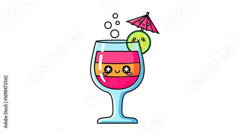 Adorable Kawaii Cocktail with Lime and Umbrella.