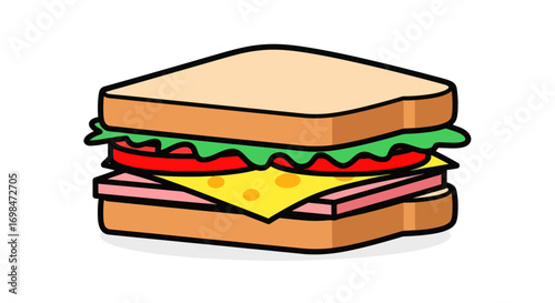 Delicious Cartoon-Style Ham and Cheese Sandwich.