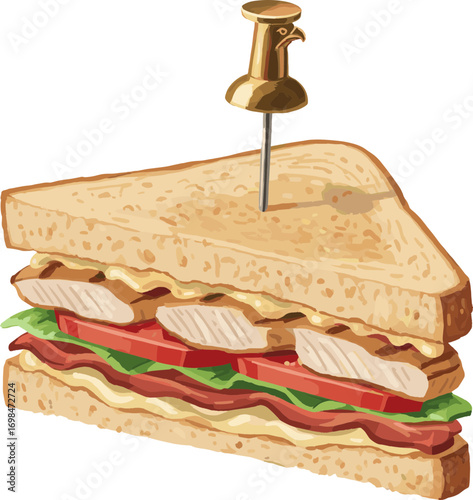 American Clubhouse Sandwich with Chicken, Bacon and Lettuce Vector