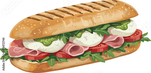 Italian Panini with Prosciutto, Mozzarella and Tomato Vector