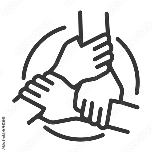 
outline icon single united with three holding hands design