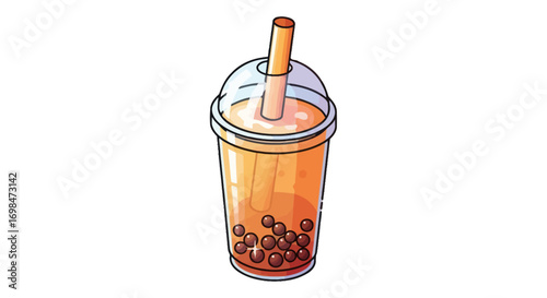 Cartoon Illustration of a Bubble Tea Drink.