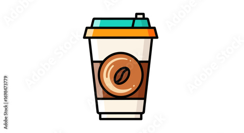 Cartoon Illustration of Coffee Cup with Donut Design.