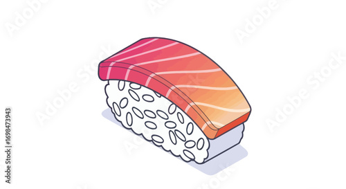 Isometric Illustration of a Salmon Sushi Piece.