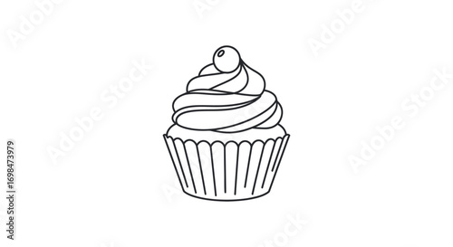 Simple Line Art Illustration of a Cupcake.