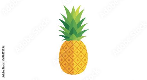 A vibrant, ripe pineapple with a spiky green crown, showcasing its textured rind.