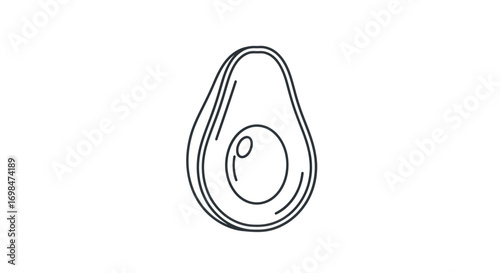 Line Art Illustration of a Halved Avocado.