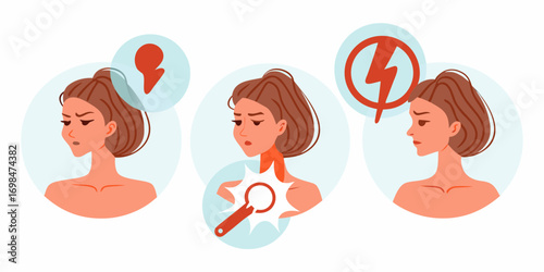 Woman experiencing thyroid issues with symptoms of pain inflammation and discomfort