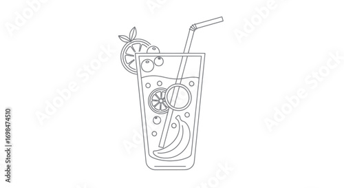 Refreshing Fruit Cocktail with Straw and Garnish.