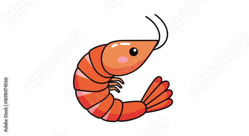 Cartoon Shrimp Illustration with Curled Body and Antennae.