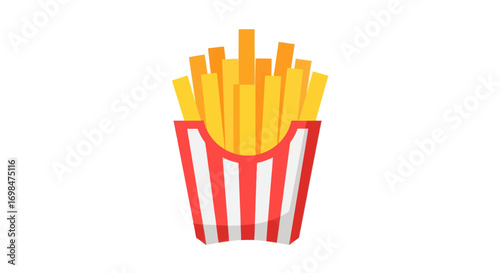Vibrant Cartoon French Fries in Classic Red and White Striped Carton.
