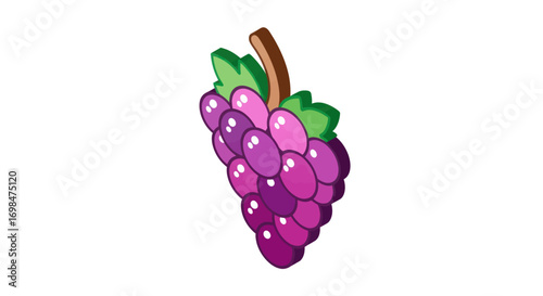 Cartoon Illustration of a Bunch of Purple Grapes.
