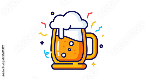 Cartoon Illustration of a Frothy Beer Mug with Bubbles.