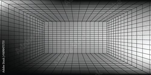 Perspective grid background 3d Vector illustration. Interior design Model projection background template. Line one point perspective