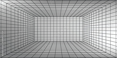 Perspective grid background 3d Vector illustration. Interior design Model projection background template. Line one point perspective