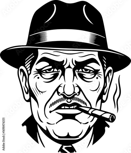Cartoon Man with Cigar and Fedora