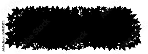 Silhouette of rectangular clipped hedge with dense leaves, decorative plant wall, landscaping bush structure for garden design, greenery border