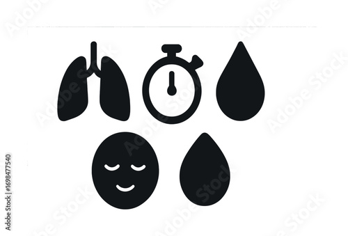 Breath timer and hydration icons with relaxed face