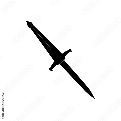Silhouette of a long sword on white space on transparent background