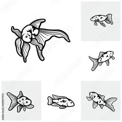 Set of Koi fish logo design vector template. Koi fish line art. Koi fish japanese logo vector element
