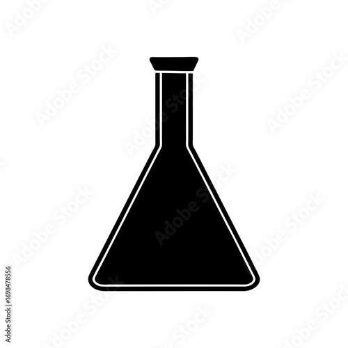 Black silhouette of a conical flask shape on transparent background