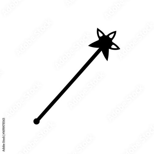 Simple black magic wand with star shape on transparent background silhouette