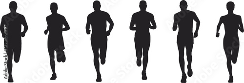 Runner silhouette collection, men in various running poses, perfect for sport, fitness, marathon, and healthy lifestyle concepts.