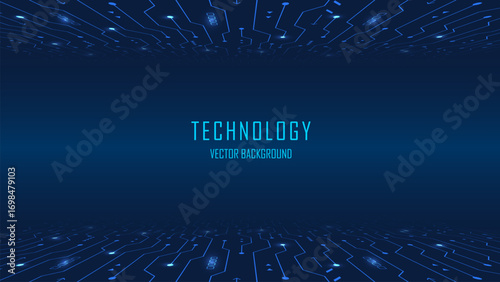 Abstract AI circuit board in dark blue background. High-tech electronics board digital technology. Isometric electronic motherboard background. Vector illustration.