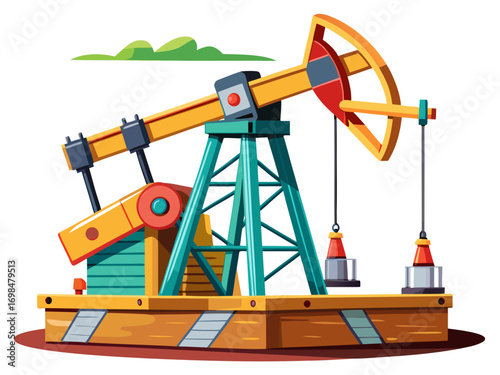A high-quality vector illustration of an oil pump jack machine, isolated on a white background