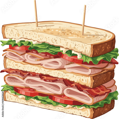 Classic American Clubhouse Sandwich Vector Illustration