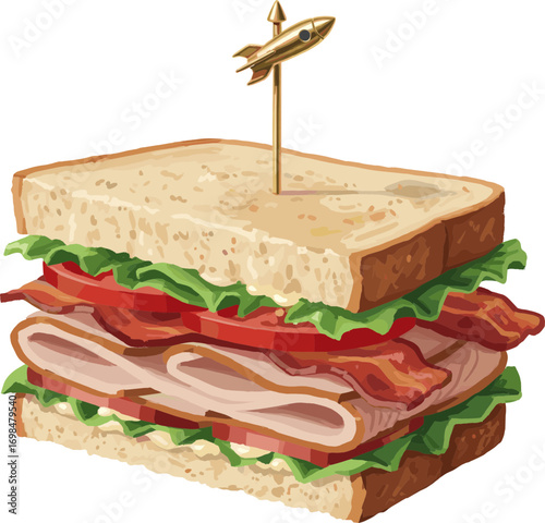 American Clubhouse Sandwich with Bacon, Lettuce and Tomato Vector