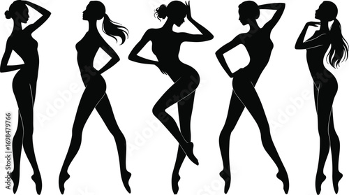 Elegant female silhouette collection, beautiful women in graceful poses, perfect for fashion, beauty, dance, and creative design projects.