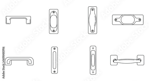 various types of door handles and locks shown