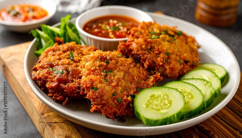 Pempek Palembang Fishcake with Vinegar Sauce. Traditional Indonesian Food