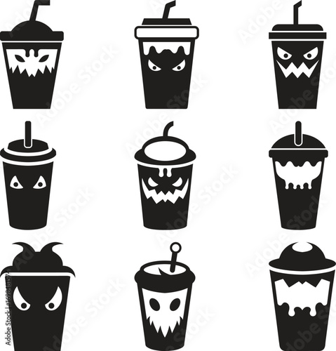 Spooky halloween themed drink cups with jack o lantern faces