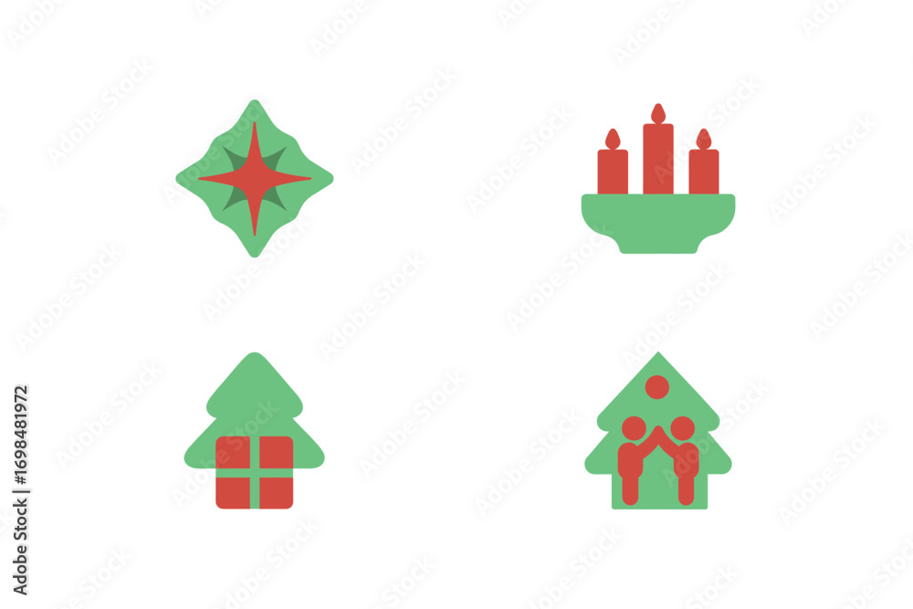 Fototapeta premium Christmas icons star candles gift tree people celebration vector