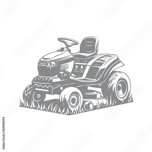 Lawn Tractor Illustration Riding Mower on Grassy Field