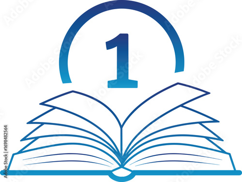 Vector illustration of vector art of open book with number 1 and a blue arc