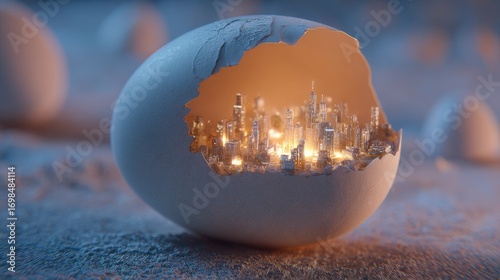 City within a cracked egg