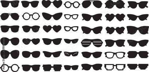 Sunglasses vector collection, fashion eyewear silhouettes, modern vintage black sunglasses icons