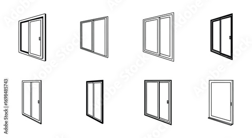 various styles of doors and windows displayed in grid layout