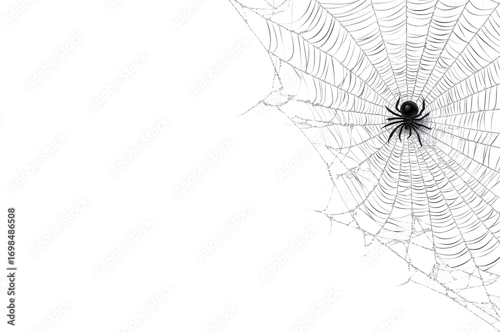 Fototapeta premium Detailed spider on asymmetrical web with intricate patterns