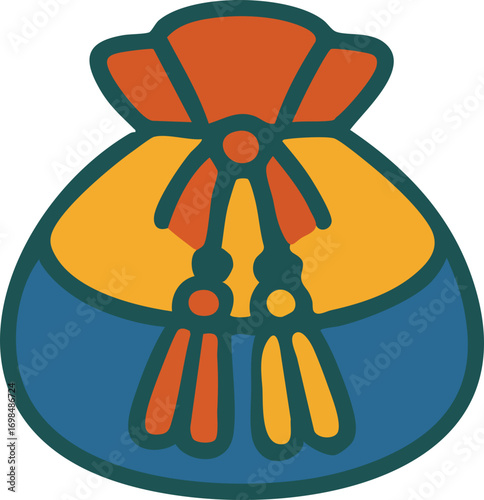 Illustration of a lucky pouch tied with a traditional knot