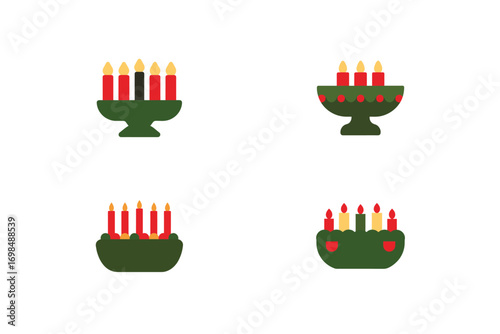 Four Kwanzaa Kinara candle holders with red yellow candles vector