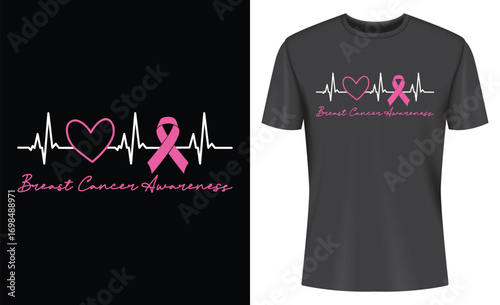 Breast Cancer Awareness Month Pink Ribbon Heartbeat T-shirt Design