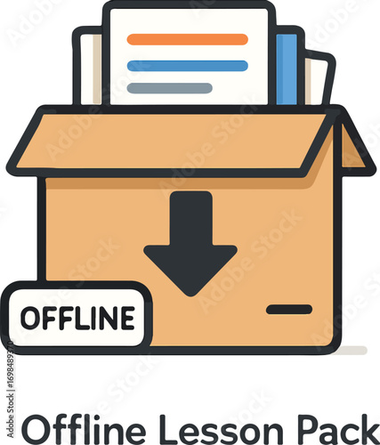 Offline lesson pack icon download arrow + box illustration